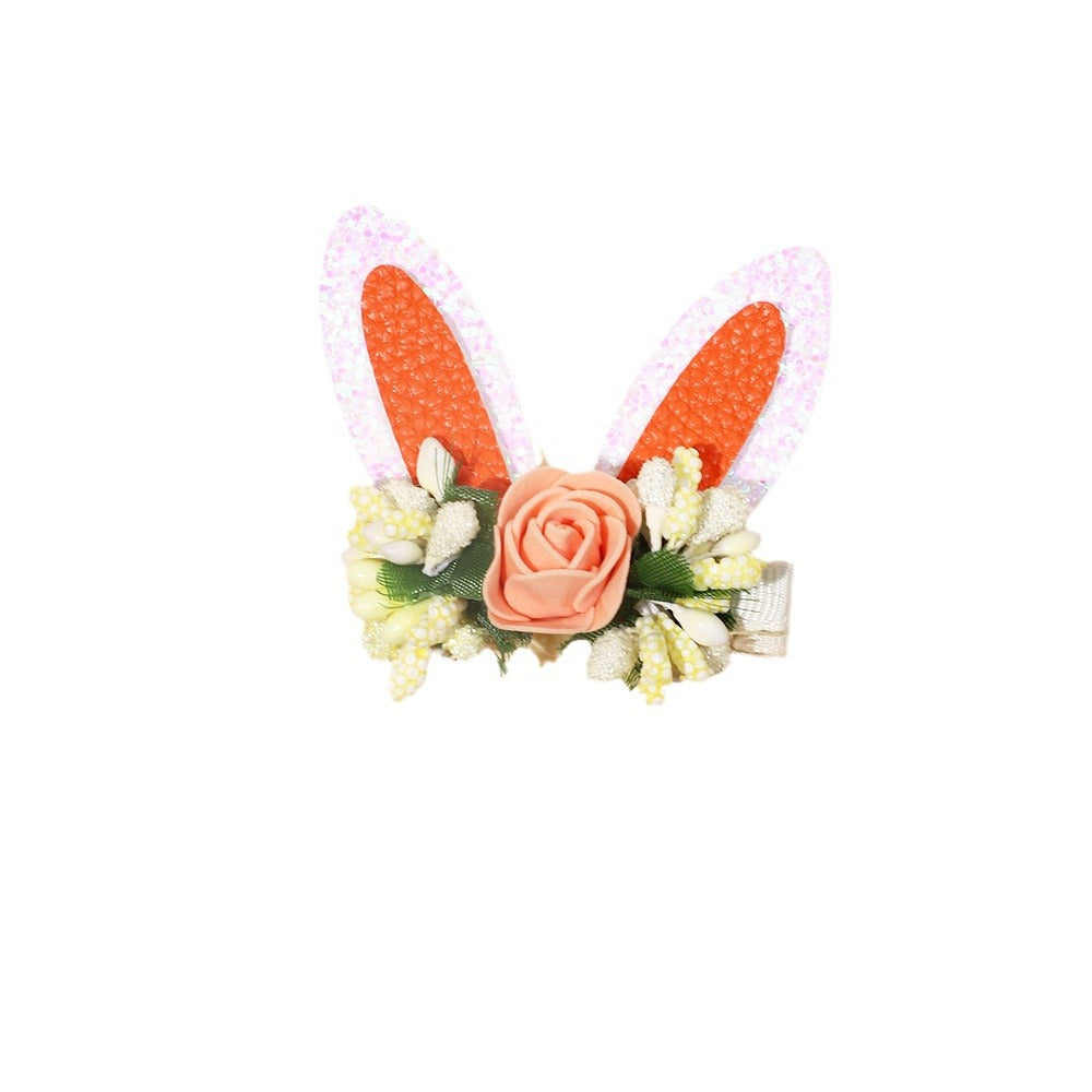 Wholesale baby solid color flower rabbit ears cute side hairclip